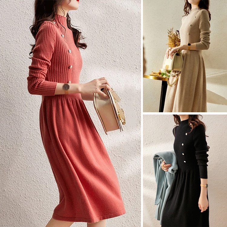 💖Sukienka dzianinowa w paski o dopasowanym kroju【45-70 kg】