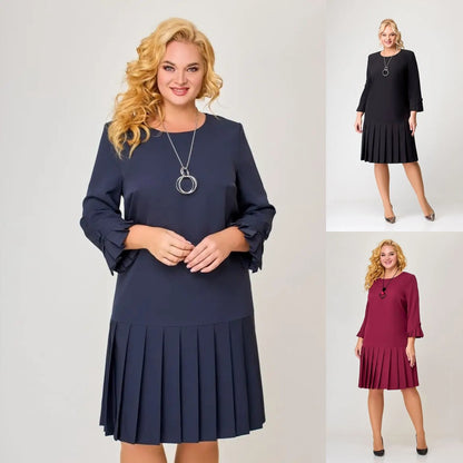 💌【S-5XL】👗 Elegantna jednobojna haljina s okruglim izrezom