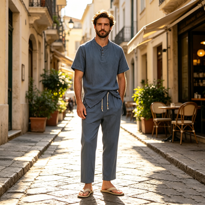 🔥【M-5XL】【Majica + hlače】Novi modni ležeran muški dvodijelni set, široki kroj✅Plaćanje pouzećem