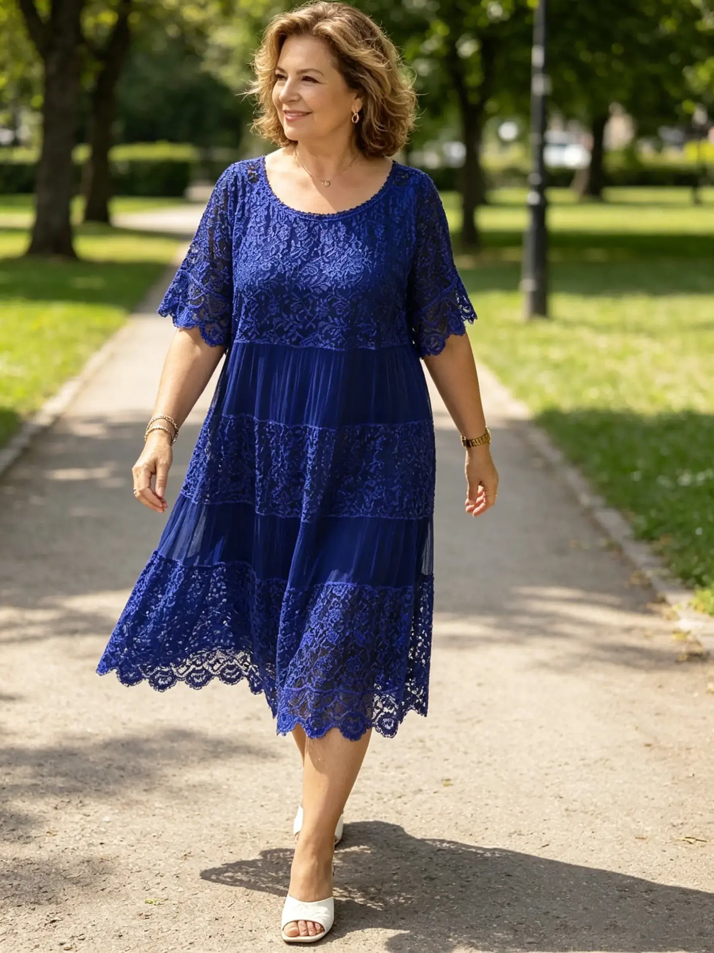 🔥【ZĽAVA 50%】✨✨✨【S-5XL】Nové tričkové šaty z roku 2026 s krátkymi rukávmi, okrúhlym výstrihom a čipkou.
