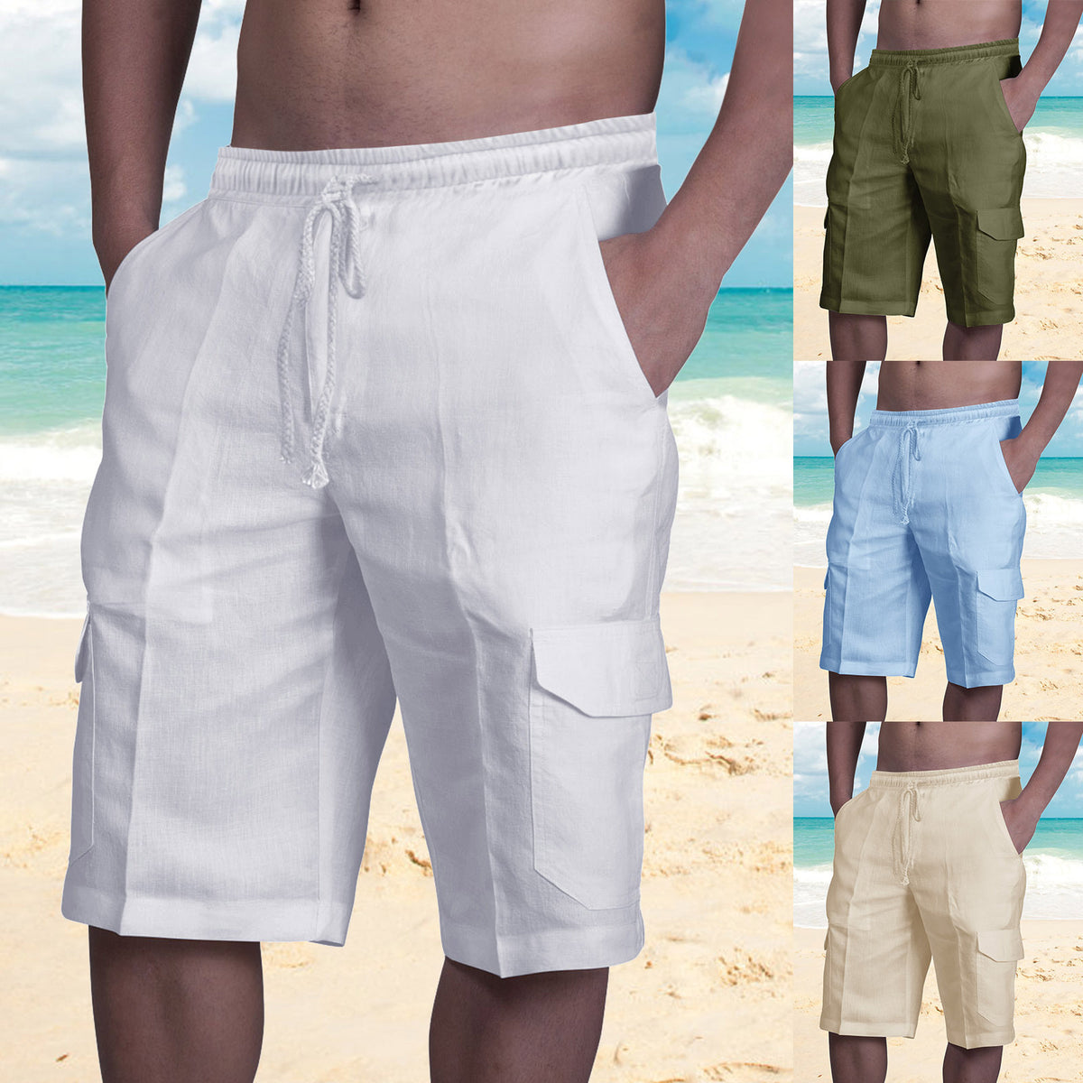 👖⛵ 50% popusta 🔥【50–100 kg】Muške lanene cargo hlače s vezicama i više džepova ✅️Plaćanje pouzećem