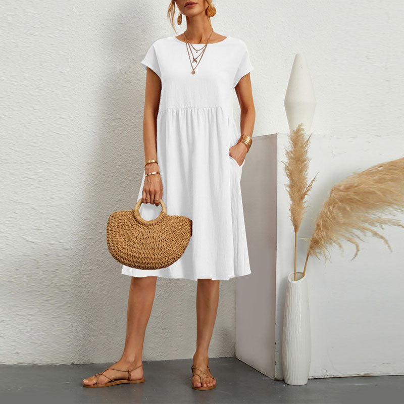 🌈💃【50% popusta】【S-2XL】😍 Ljetna ženska haljina u velikim veličinama, opuštenog OL stila, s A krojem i okruglim izrezom, 100% pamuk