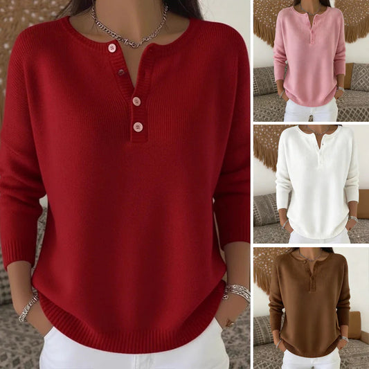 【S-2XL】Damski jednokolorowy sweter z dekoltem V, luźny i casualowy