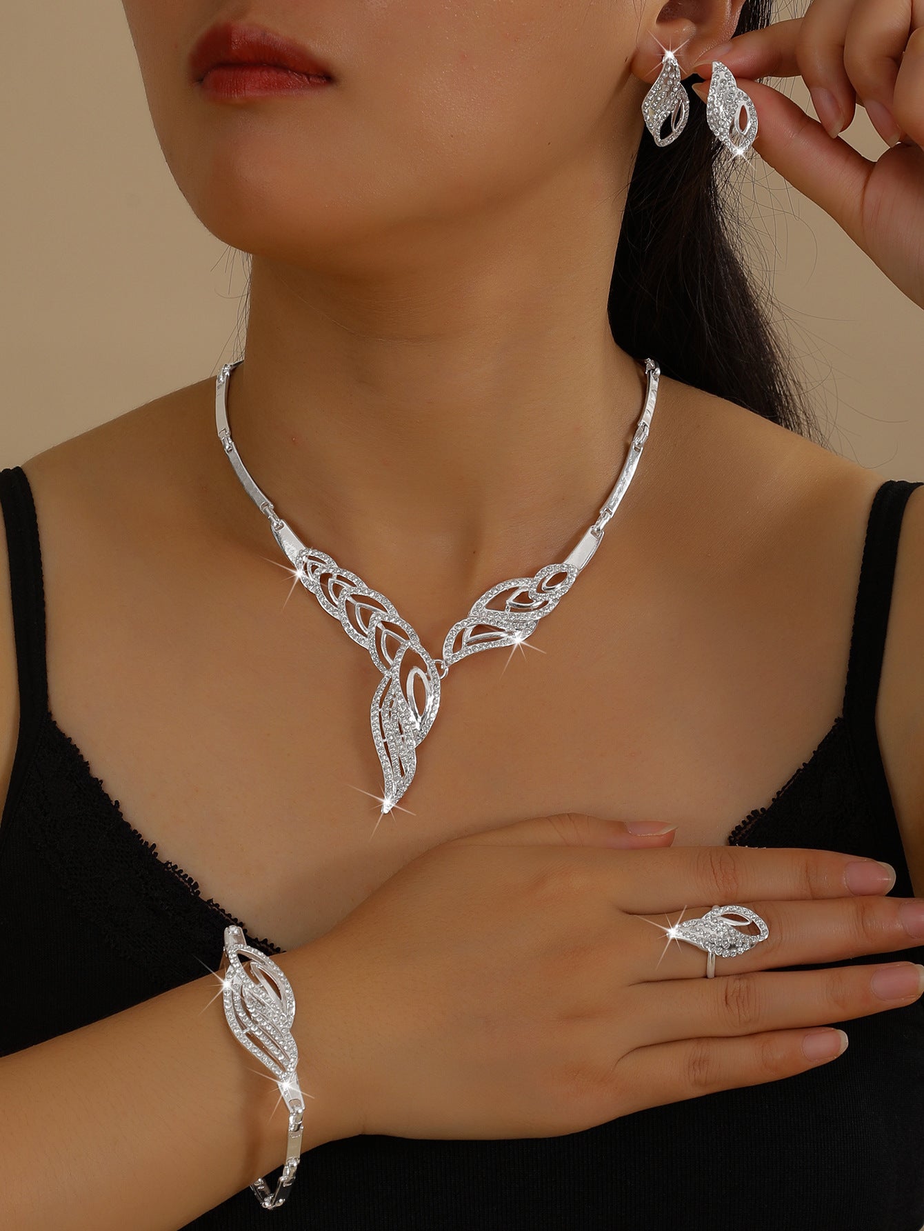 💖🔥【Anillo + Pulsera + Pendientes + Collar】✨ Conjunto de joyas de estilo bohemio, creativo y único, minimalista.