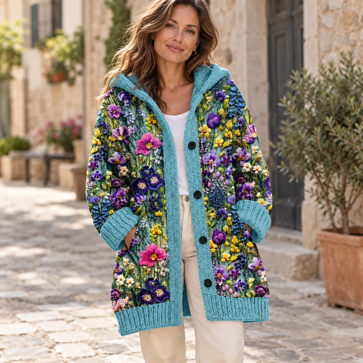 Elegante chaqueta de invierno acolchada para mujer, con capucha y estampado