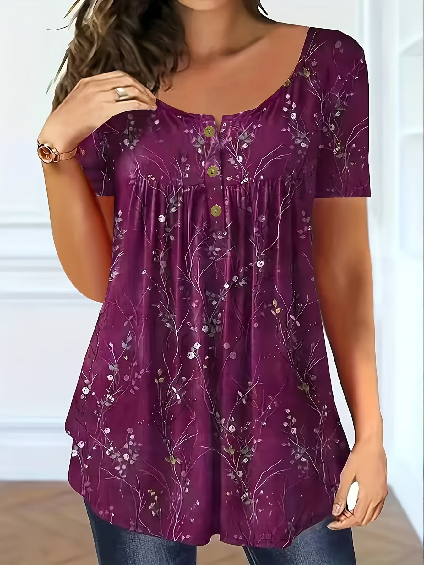 【Sezonska rasprodaja】📢🦋Ženski plisirani tunika s cvjetnim printom - elegancija koja se kreće s vama.🌸