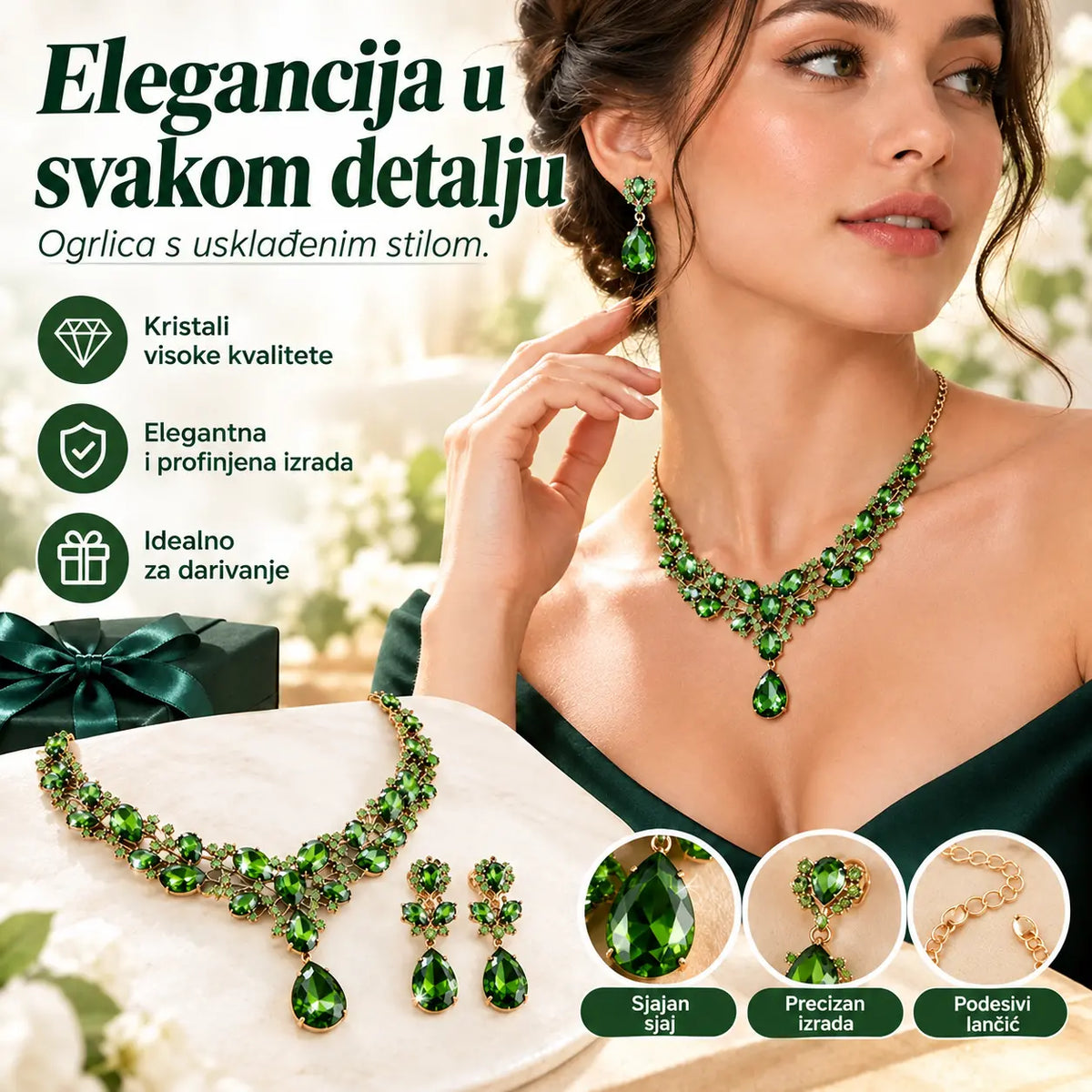 ✨【Ogrlica + naušnice】💖💎Novi set šarene ogrlice i naušnica od kubnog cirkona.