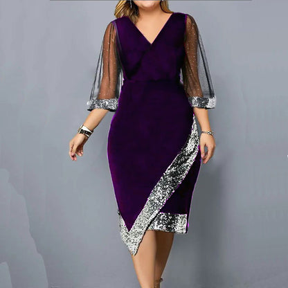 🌟 Nou 2025 ✨ Rochie de damă transparentă din plasă neregulată, catifea aurie și paiete ✨👗💃