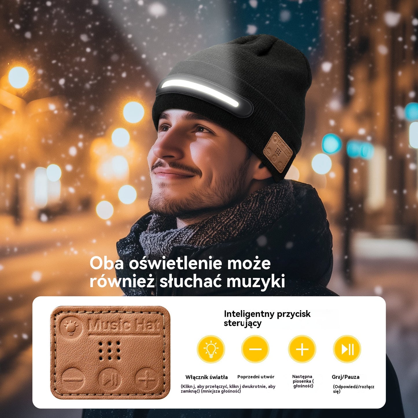🔥🧢Ładowane czapki z LED i Bluetooth, utrzymujcie ciepło💡