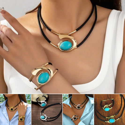 ✨🔥Set colier + brățară cu pietre prețioase în stil boem