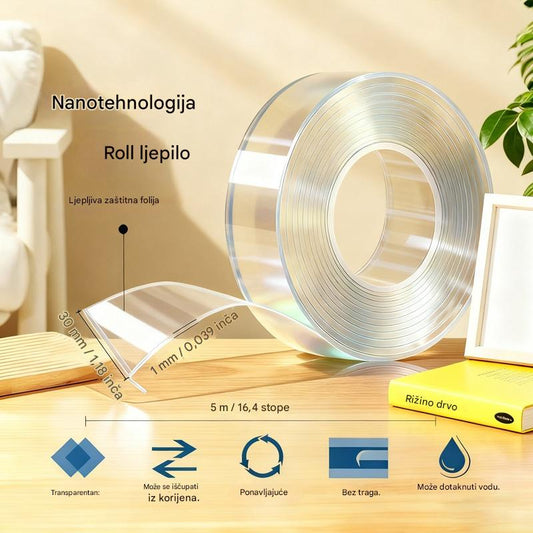 💧【2 volumena】Dvostrana nano-ljepljiva traka, visoke viskoznosti, prozirna akrilna traka, vodootporna, otporna na prašinu