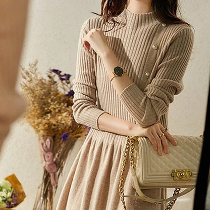 💖Sukienka dzianinowa w paski o dopasowanym kroju【45-70 kg】