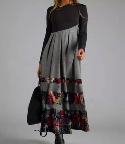 👗【S-3XL】Nowa jesienno-zimowa damska sukienka z długim rękawem i patchworkiem
