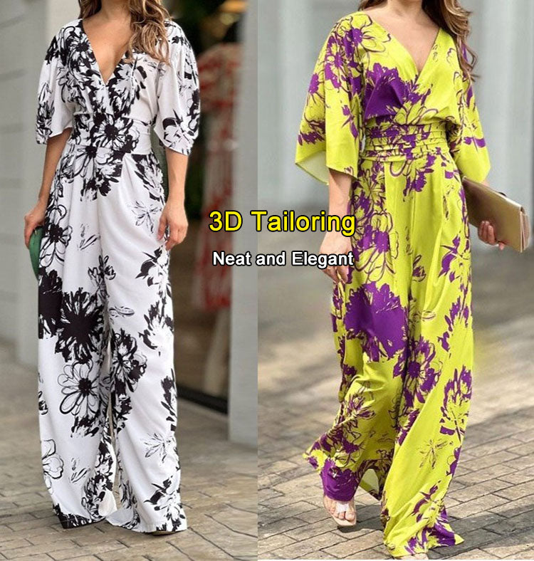 💥🌸【S-3XL】Salopetă elegantă cu imprimeu, lejeră, cu talie înaltă