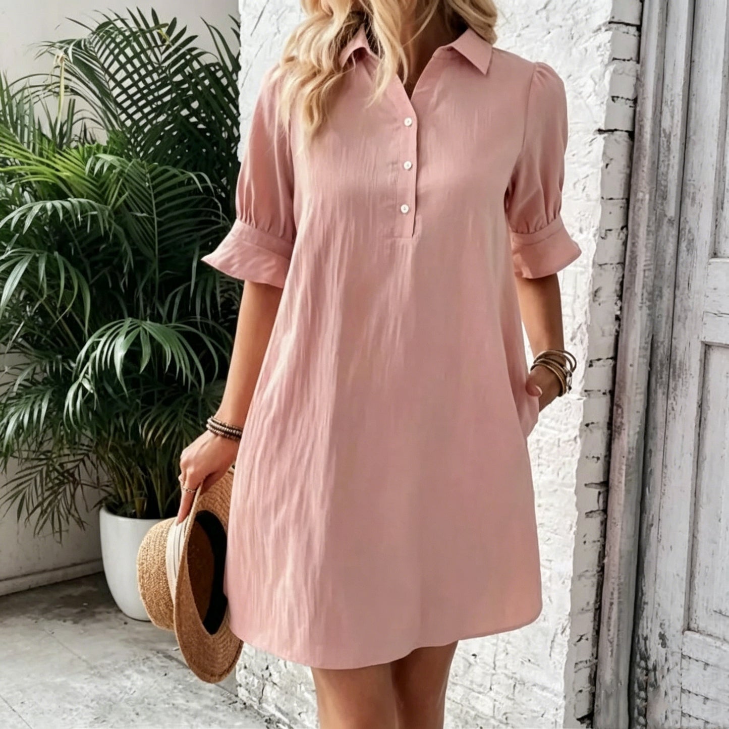 💖【Sezonska posebna ponuda】👗Ležerna široka jednobojna košulja-haljina✅Plaćanje pouzećem