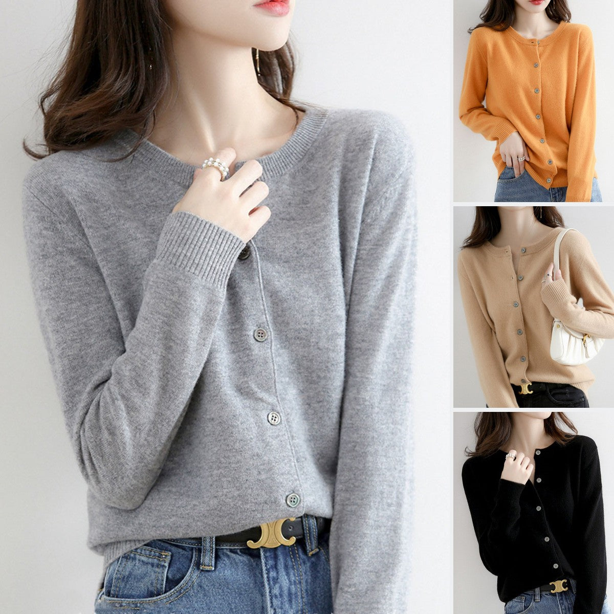 【40-80 kg】Jesensko-zimski kardigan iz pletenega kašmirja za sezono 2025, primeren za vsakodnevno nošenje in enobarvno nošenje.