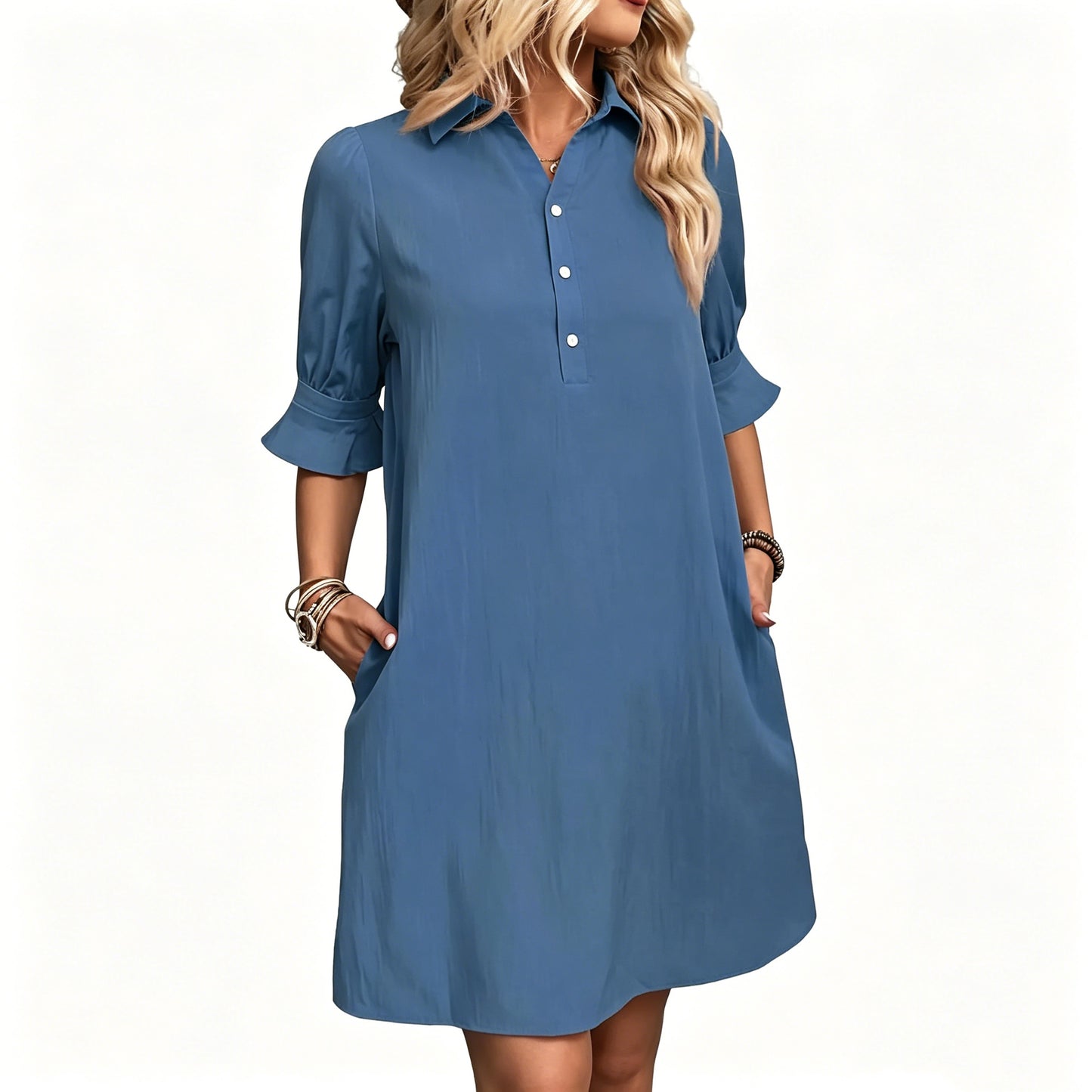 💖【Sezonska posebna ponuda】👗Ležerna široka jednobojna košulja-haljina✅Plaćanje pouzećem
