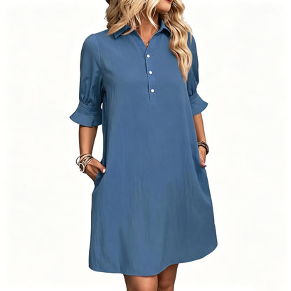 💖【Sezonska posebna ponuda】👗Ležerna široka jednobojna košulja-haljina✅Plaćanje pouzećem