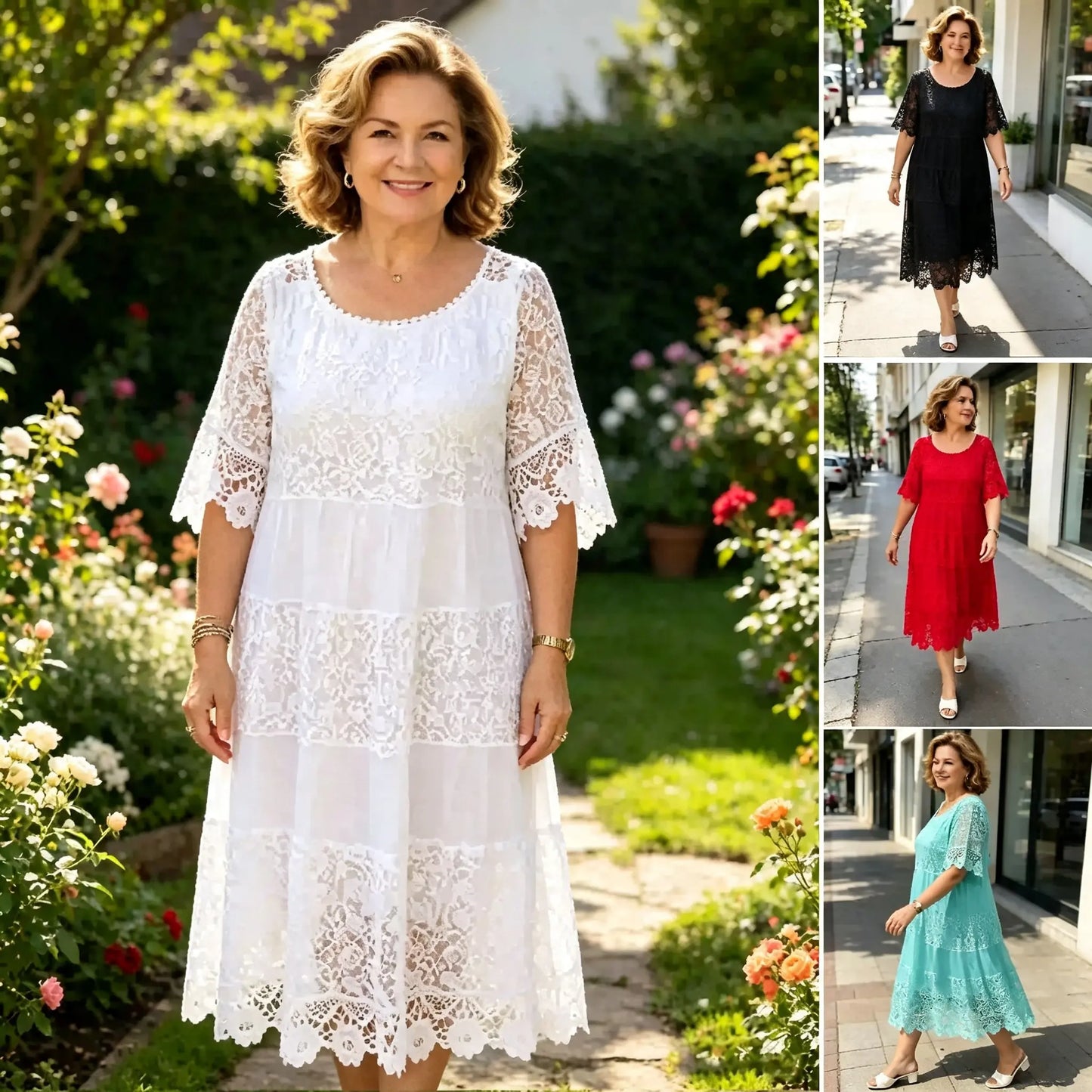 🔥【ZĽAVA 50%】✨✨✨【S-5XL】Nové tričkové šaty z roku 2026 s krátkymi rukávmi, okrúhlym výstrihom a čipkou.