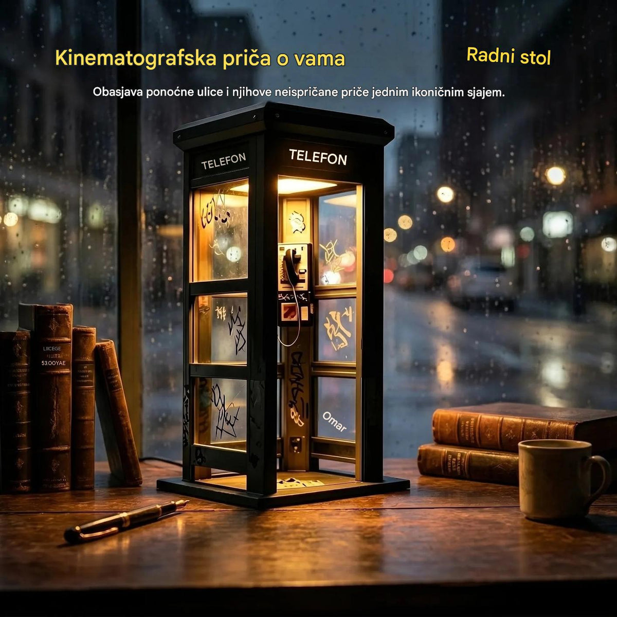 ✨⏰ LIMITIRANO IZDANJE Vintage ambijentalna lampa u obliku telefonske govornice: Nostalgičan dizajn s toplim ambijentalnim svjetlom 💡📞