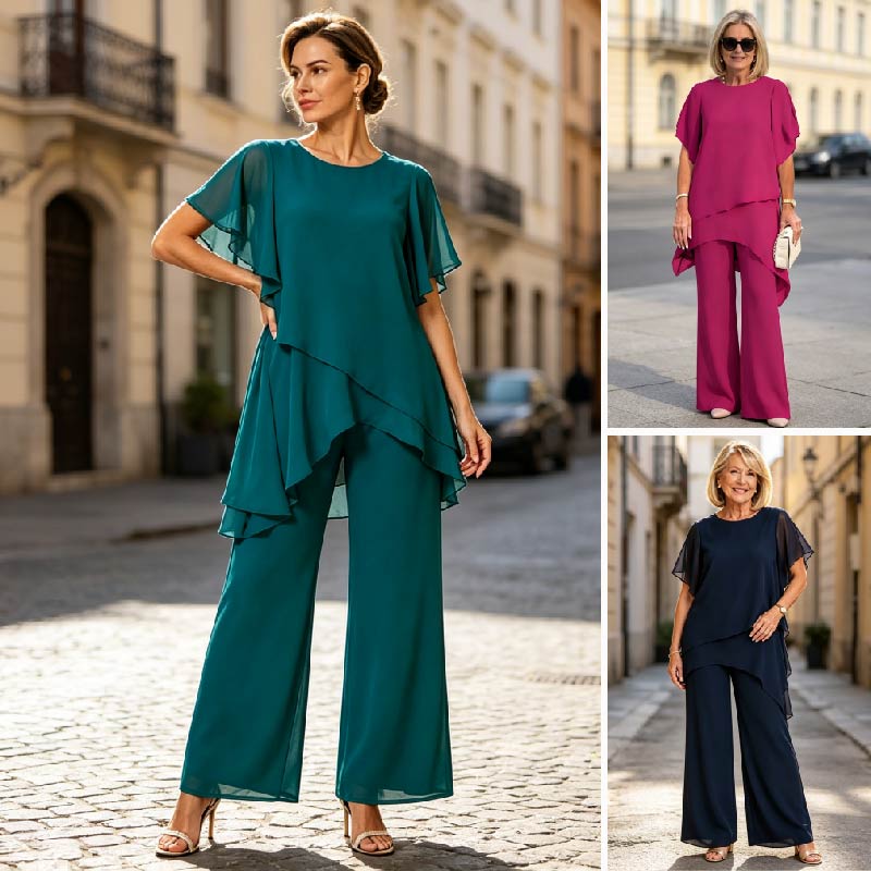 🎁Novo, 50% popusta💥【Bluza + Hlače】【40-100KG】Novo elegantno obično šifonsko odijelo širokog kroja