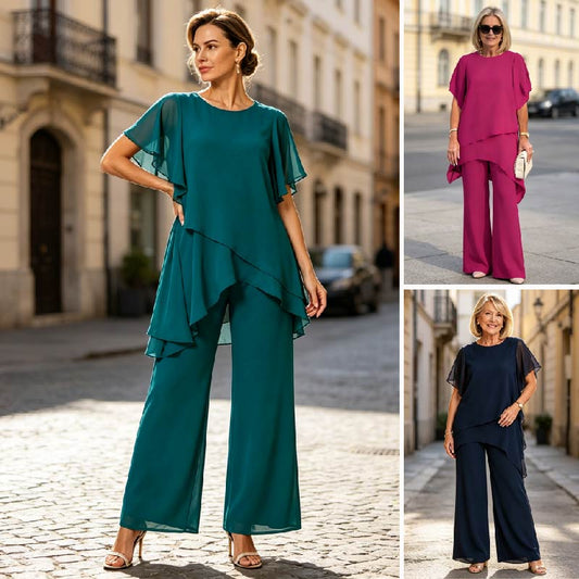 🎁Novo, 50% popusta💥【Bluza + Hlače】【40-100KG】Novo elegantno obično šifonsko odijelo širokog kroja