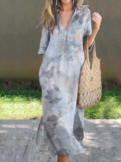 👗🌷2025 nova ljetna ležerna široka haljina s V-izrezom i printom