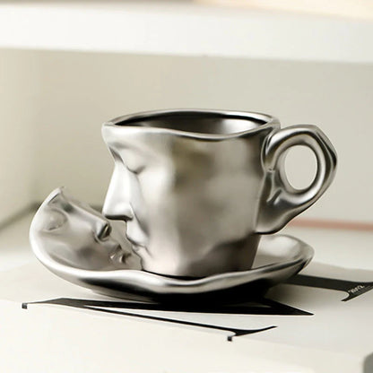🎁☕Kreativni umjetnički dizajn ljudskog lica poljubac šalica kave