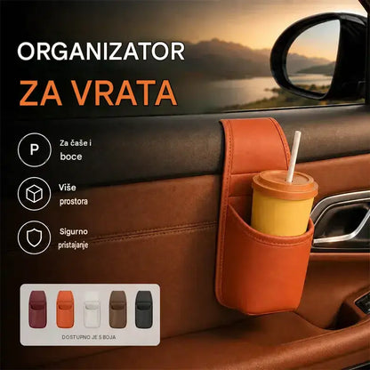 🚗 Dodatni prostor i red u automobilu! Kožni držač za vrata automobila / držač za čaše i telefon (Jednostavna montaža na prozor / 1+1 GRATIS ponuda)!