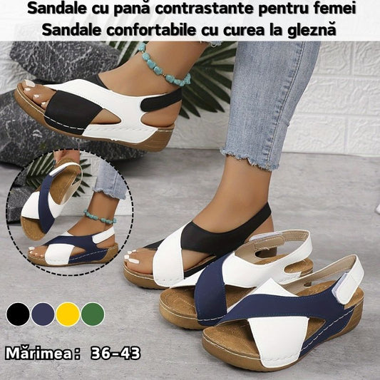 👡【36-43】Ženske kontrastne sandale na klin, udobne sandale s remenom oko gležnja