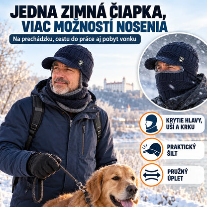 🧢❄️🔥【1 kus, ochrana uší a tváre, obvod hlavy 55–60 cm】Pletená zimná čiapka s predĺženou časťou na krk a šiltom – hrejivá, vetruodolná a vhodná na outdoor.