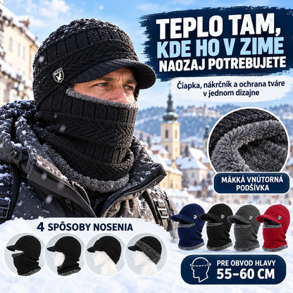 🧢❄️🔥【1 kus, ochrana uší a tváre, obvod hlavy 55–60 cm】Pletená zimná čiapka s predĺženou časťou na krk a šiltom – hrejivá, vetruodolná a vhodná na outdoor.