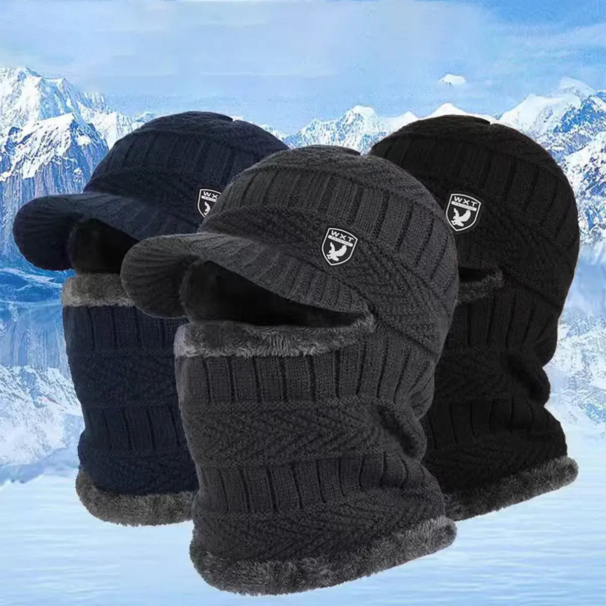🧢❄️🔥【1 kus, ochrana uší a tváre, obvod hlavy 55–60 cm】Pletená zimná čiapka s predĺženou časťou na krk a šiltom – hrejivá, vetruodolná a vhodná na outdoor.