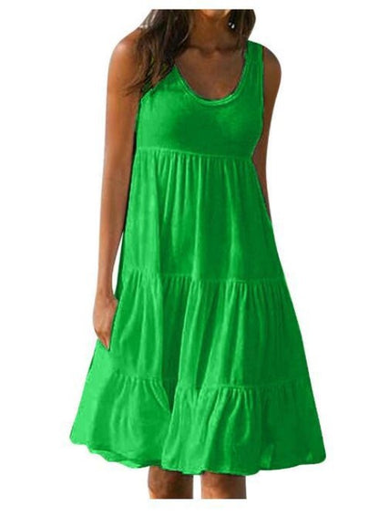 👗【S-5XL】Jednobojna jednostavna haljina