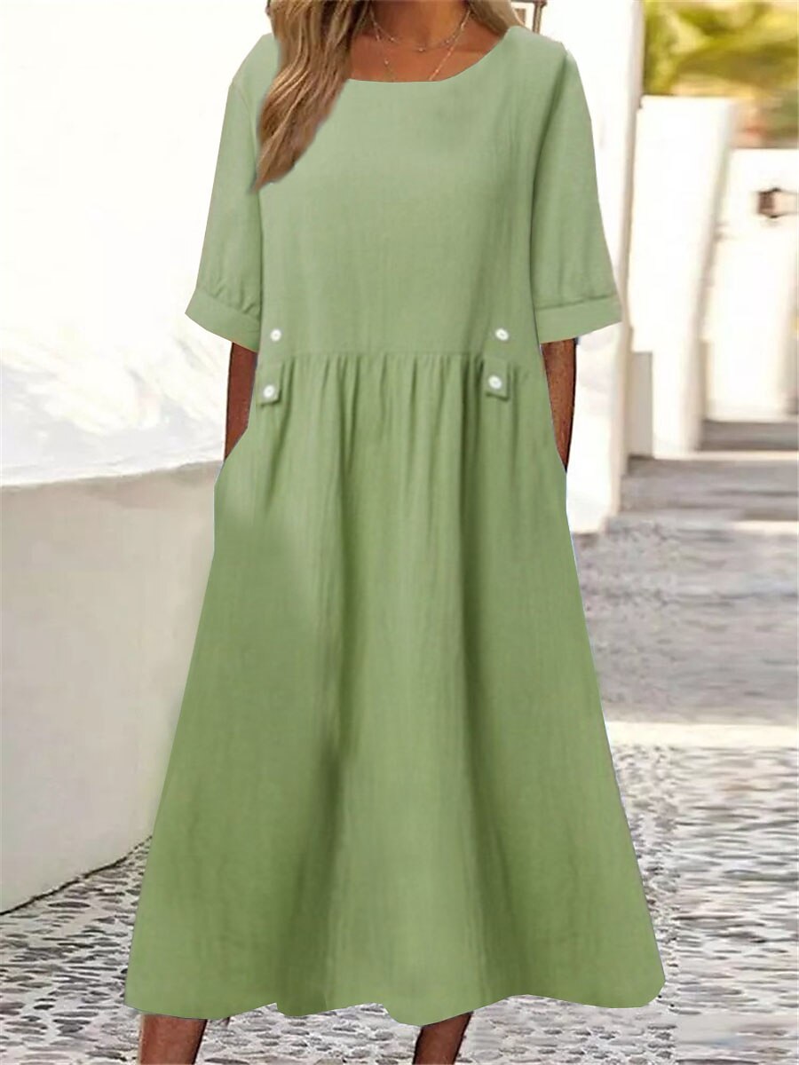 🔥👗[M-3XL] 💖🌹Nova elegantna ženska odjeća od pamuka i lana iz 2025. široka ležerna haljina s okruglim izrezom i kratkim rukavima