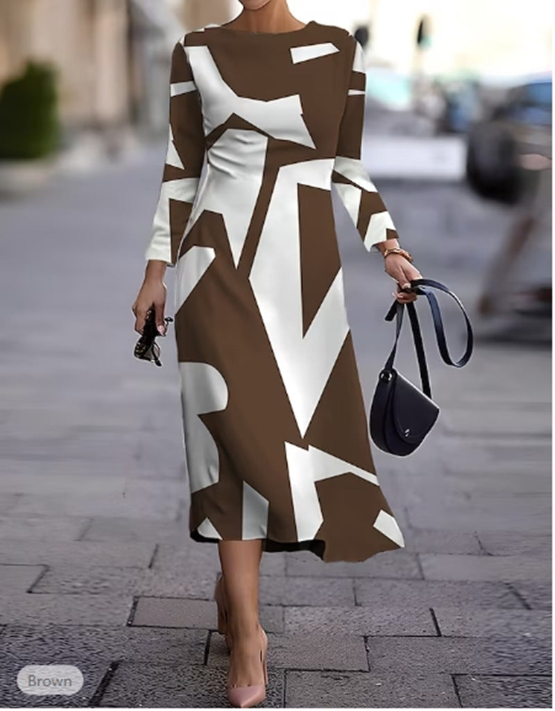 💥【prodaje se kao alva】Nova haljina dugih rukava s geometrijskim printom za jesen i zimu