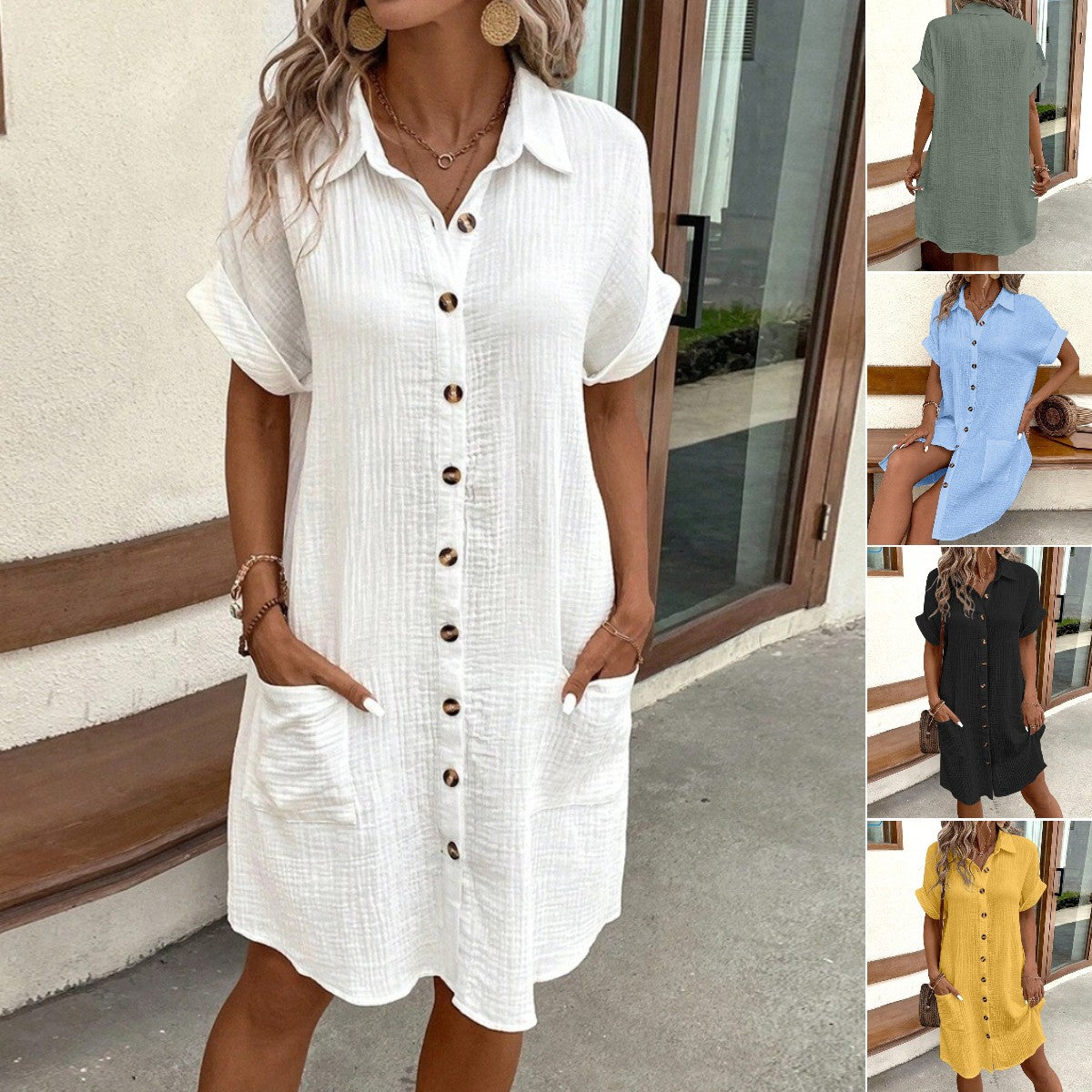 👗😍2025 Rochie cu mânecă scurtă din bumbac și lenjerie de bumbac, lejeră și respirabilă