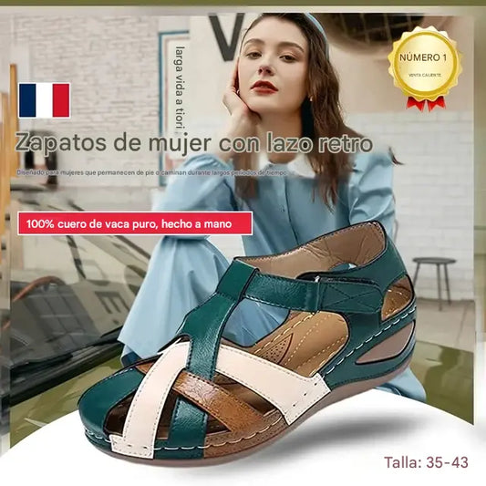 💖[35-43] Sandalias de verano para mujer, hechas de piel suave, suela gruesa, cierre de velcro hueco