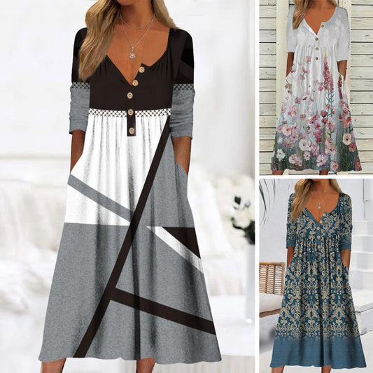 💃✨【S-3XL】Rochie Nouă de Damă 2025 cu Imprimeu la Modă și Buzunare 🔥 Stil Casual & Lejer 👗 Must-Have Vara