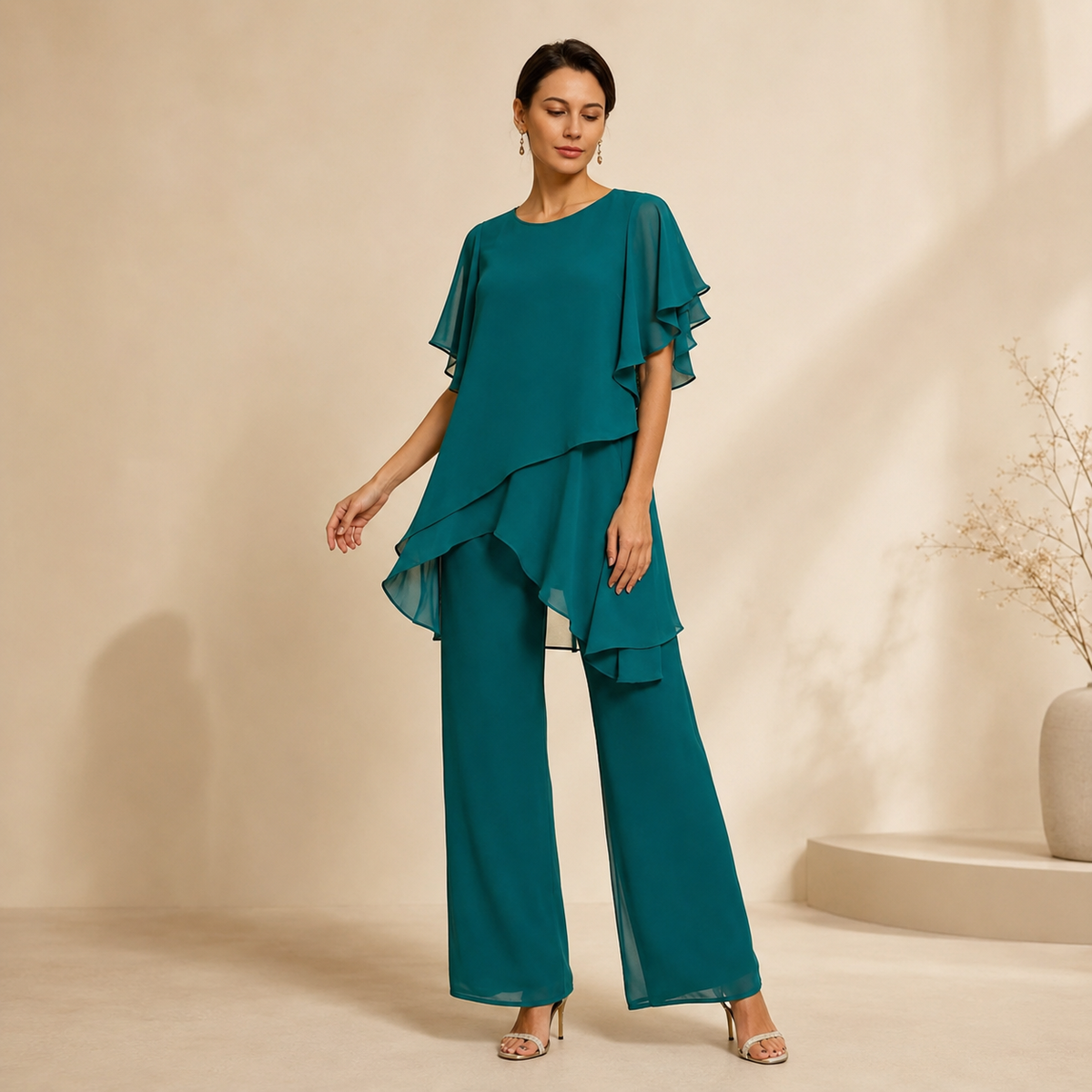 🎁Novo, 50% popusta💥【Bluza + Hlače】【40-100KG】Novo elegantno obično šifonsko odijelo širokog kroja
