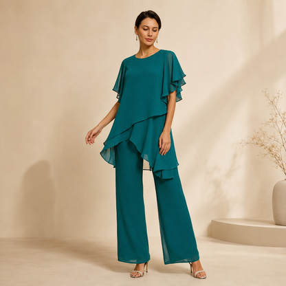 🎁Novo, 50% popusta💥【Bluza + Hlače】【40-100KG】Novo elegantno obično šifonsko odijelo širokog kroja