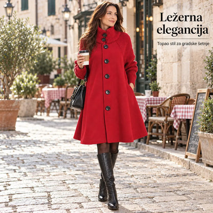 💃👍Ženski kaput s pletenim spojem, visokim ovratnikom i A-krojem, srednje dužine, topli, veličine M-5XL