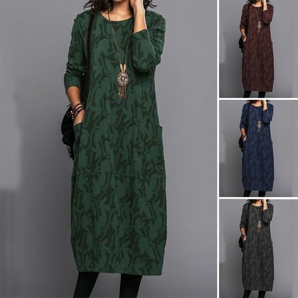 💖🍂【S-3XL】Nova modna potiskana obleka z okroglim izrezom in dolgimi rokavi