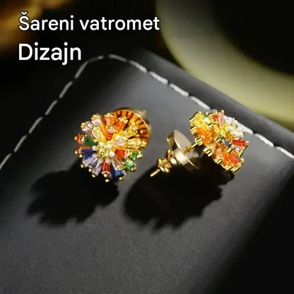 ✨ ✨ Šarene naušnice s vatrometom – kubni cirkonij, pozlaćene 18-karatnim zlatom, svečane 🎆