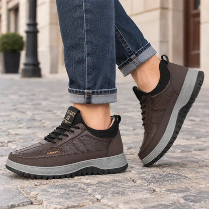 Botas de nieve casuales e impermeables para hombre, de cuero auténtico, antideslizantes y con grueso forro de felpa.