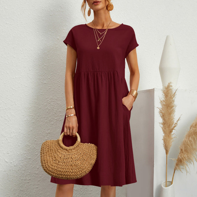 💖💖【S-5XL】Rochie de damă din bumbac și in 2025 cu decolteu rotund și croială lejeră