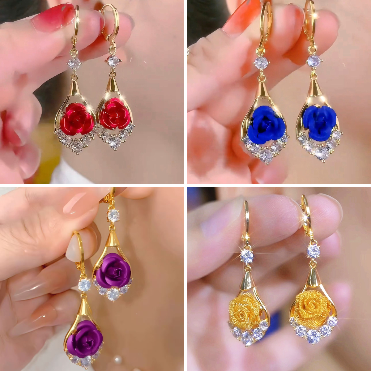 🌹✨【Kup 1 parę, a drugą dostaniesz gratis】Luksusowe, eleganckie kolczyki z różami wysadzane diamentami