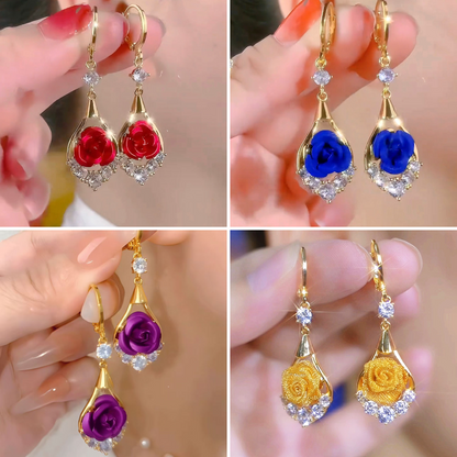 🌹✨【Kup 1 parę, a drugą dostaniesz gratis】Luksusowe, eleganckie kolczyki z różami wysadzane diamentami