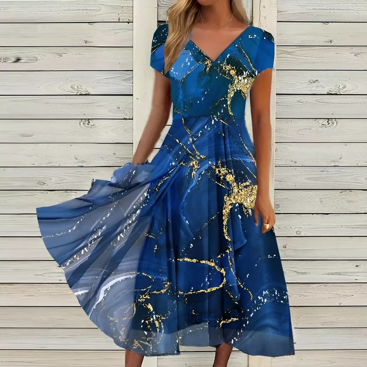 🌸【S-5XL】Elegantna haljina s V-izrezom i printom za žene