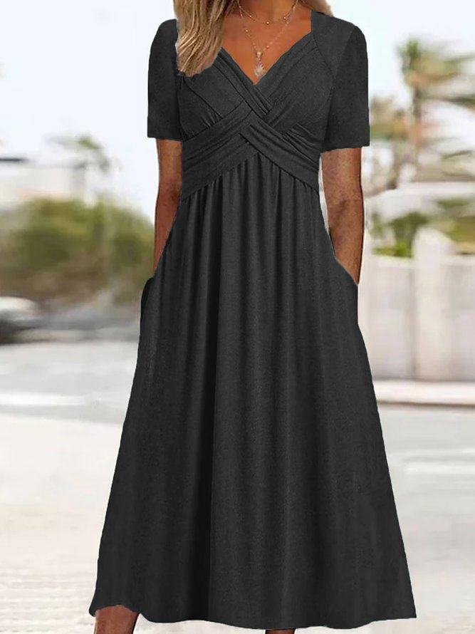🔥 👗【ΕΚΠΤΩΣΗ ΠΡΟΣΦΟΡΑΣ】🤩✨【S-3XL】 Μεσαίο φόρεμα σε casual μόδα σε καθαρό χρώμα – Άνετο, στιλάτο και απαραίτητο για κάθε ντουλάπα